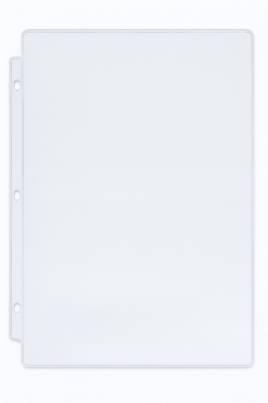 Binder Page with Standard 3 Ring Binder Hole Pattern - with 0.25" Drop - External Dimensions 9.3125" x 11.5" - Open on Short Side (Portrait)